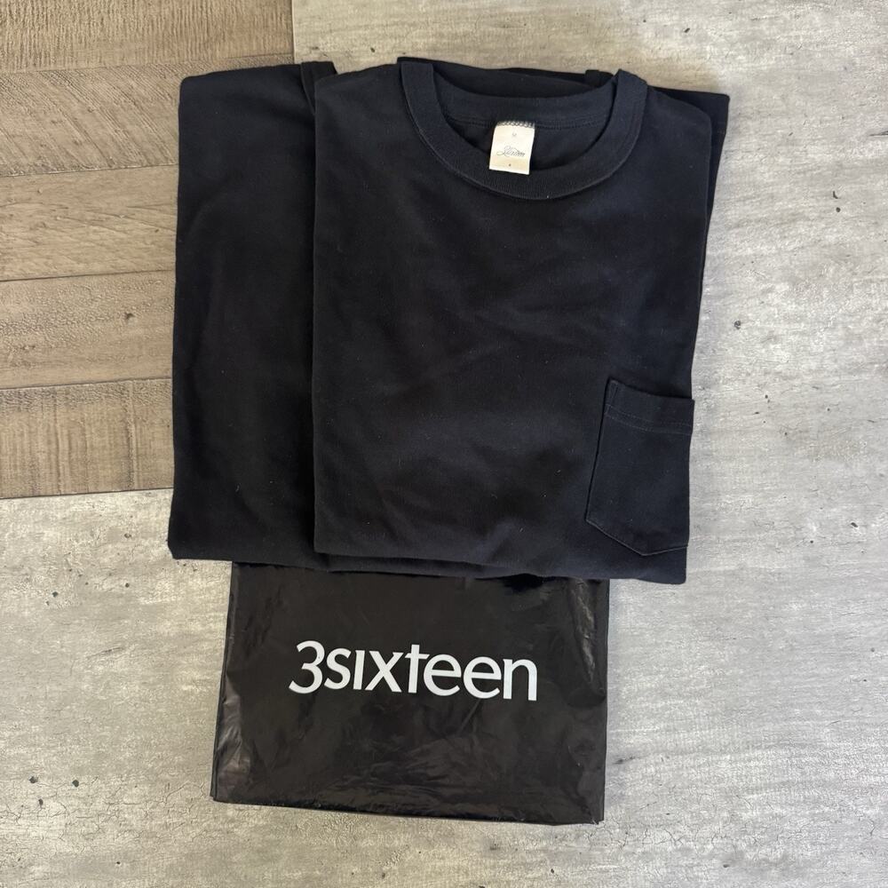 3sixteen Mens 2 Pack Heavyweight Black Short Sleeve Pocket T-Shirts S NEW Tee